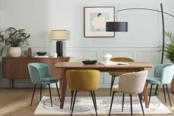 Store Miliboo Mesa extensible rectangular de madera blanca y roble claro de 180-230 cm FIFTIES con extensiones integradas