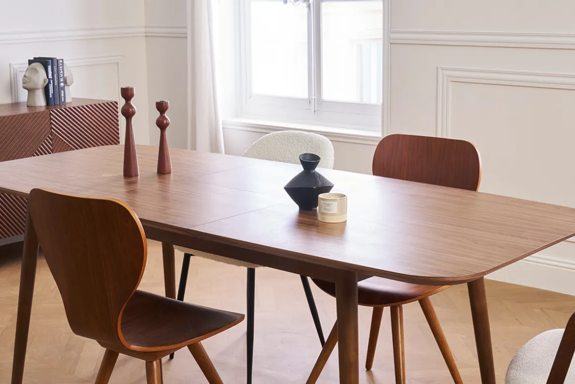 Shop Miliboo Mesa rectangular extensible con extensiones integradas de madera de nogal oscuro 160-210 cm ANK
