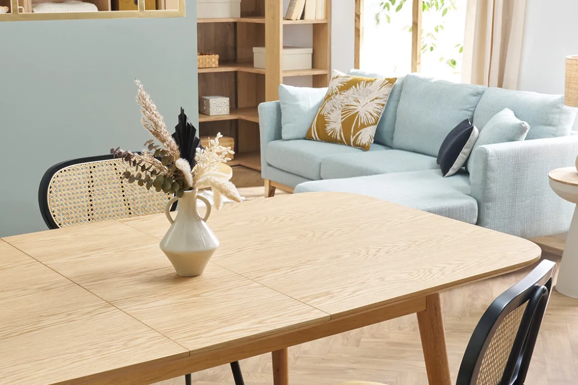New Miliboo Mesa rectangular extensible con extensiones integradas de roble claro 140-170 cm ANK