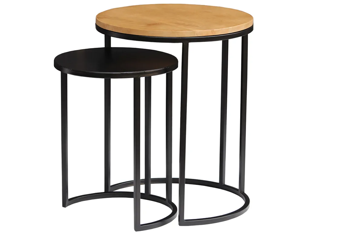 Best Miliboo Mesas nido auxiliares de madera de mango maciza y metal negro TAHL