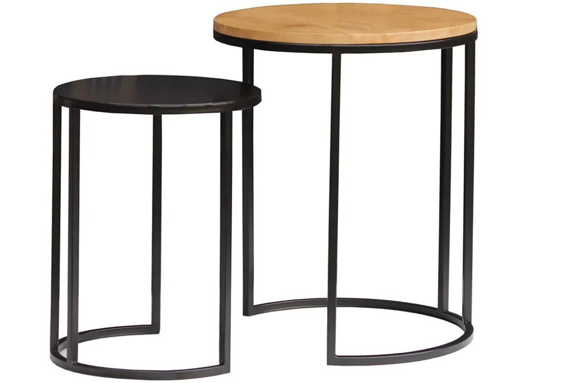 Best Miliboo Mesas nido auxiliares de madera de mango maciza y metal negro TAHL
