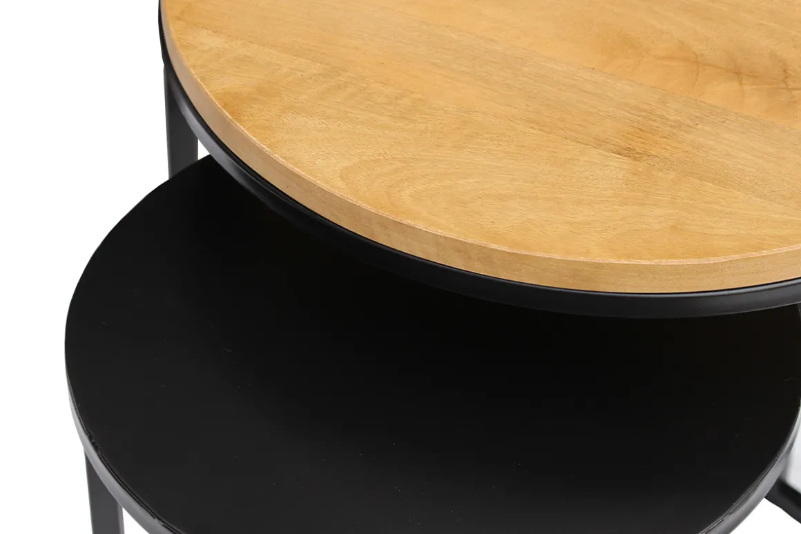 Best Miliboo Mesas nido auxiliares de madera de mango maciza y metal negro TAHL