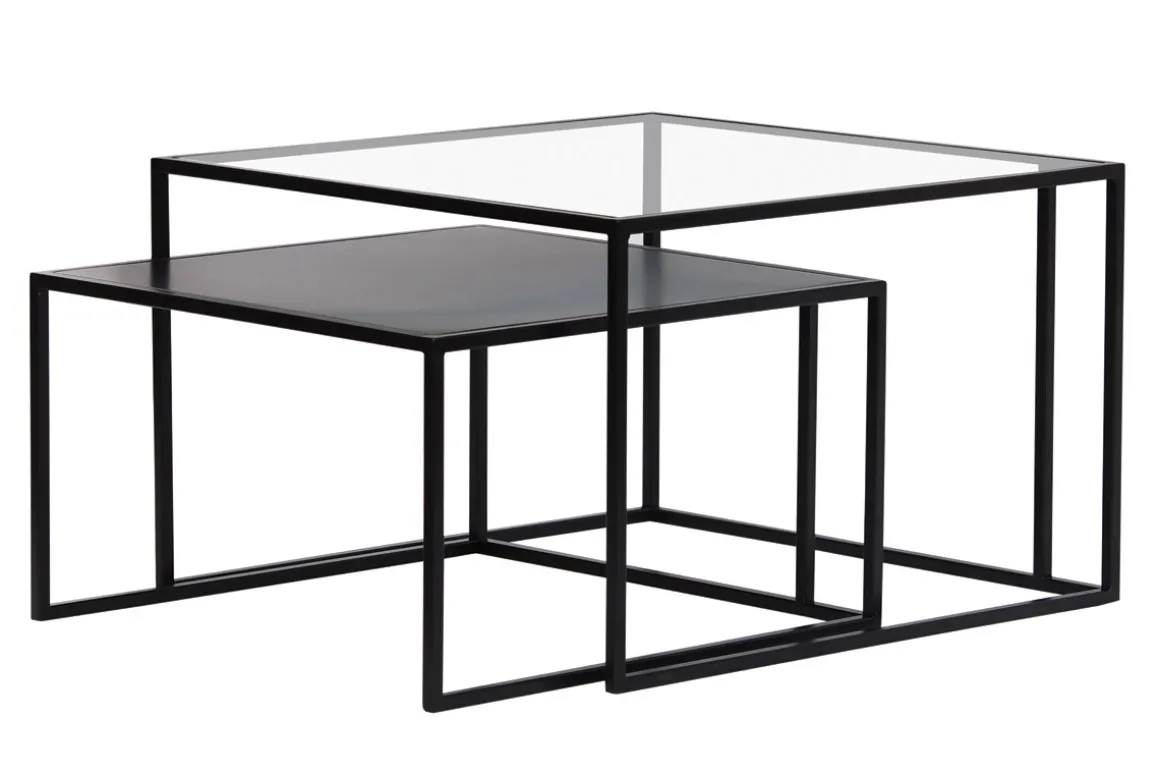 Sale Miliboo Mesas nido de centro de cristal templado y metal TAHL