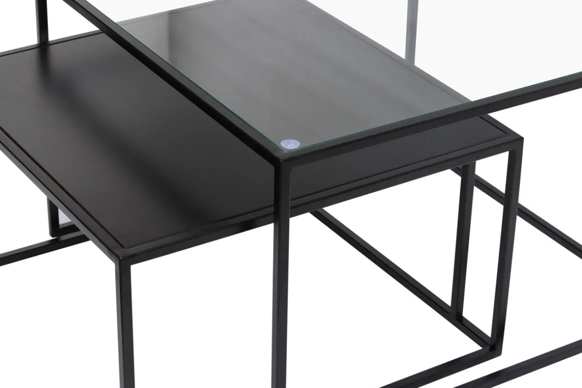 Sale Miliboo Mesas nido de centro de cristal templado y metal TAHL