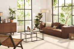 Sale Miliboo Mesas nido de centro de cristal templado y metal TAHL