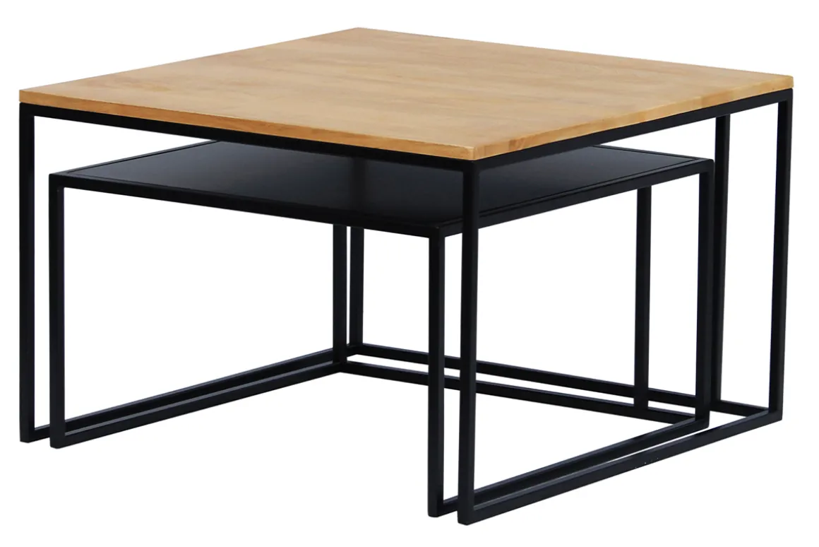 Best Miliboo Mesas nido de centro de madera de mango maciza y metal TAHL