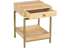 Best Sale Miliboo Mesilla con almacenaje de madera maciza de mango y metal dorado 40 cm MORISSON