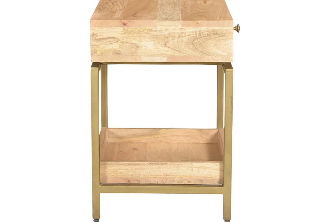Best Sale Miliboo Mesilla con almacenaje de madera maciza de mango y metal dorado 40 cm MORISSON