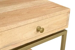 Best Sale Miliboo Mesilla con almacenaje de madera maciza de mango y metal dorado 40 cm MORISSON
