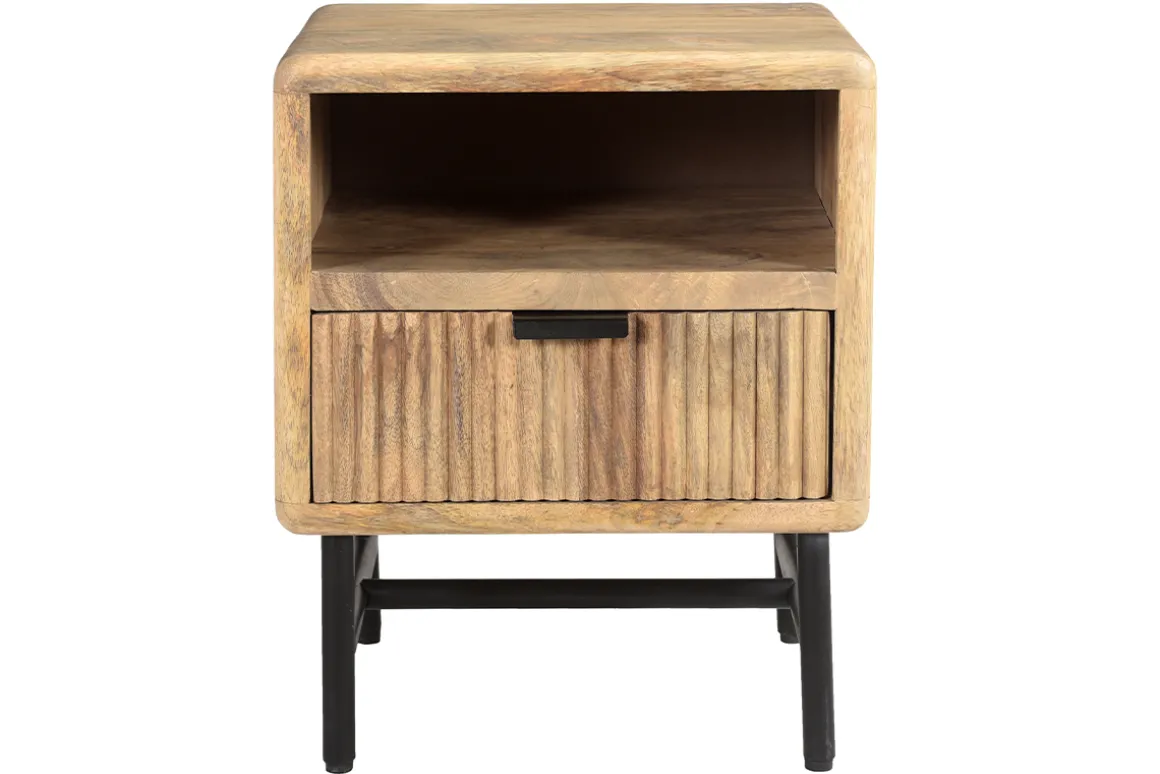 Cheap Miliboo Mesilla de noche con almacenaje de madera maciza de mango y metal negro 40 cm MORISSON