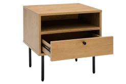 Flash Sale Miliboo Mesilla de noche con espacio de almacenaje, acabado roble claro y patas de metal negro 50 cm PERNELLE
