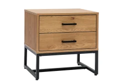 Clearance Miliboo Mesilla de noche con espacio de almacenaje y 2 cajones acabado roble claro y metal negro 50 cm LOVATO