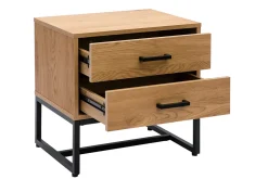 Clearance Miliboo Mesilla de noche con espacio de almacenaje y 2 cajones acabado roble claro y metal negro 50 cm LOVATO