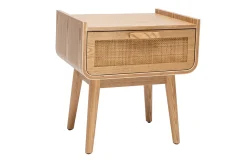 Best Sale Miliboo Mesilla de noche de madera maciza clara y ratán con cajón 50 cm ATHÈNE