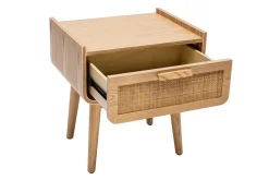 Best Sale Miliboo Mesilla de noche de madera maciza clara y ratán con cajón 50 cm ATHÈNE