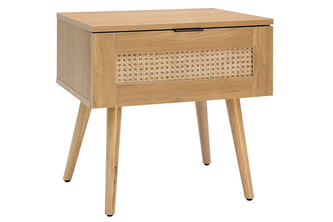 Cheap Miliboo Mesilla de noche de madera clara, mimbre y metal negro 50 cm MANILLE