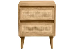 Clearance Miliboo Mesilla de noche de madera maciza de mango y caña de ratán con 2 cajones 40 cm ACANGE