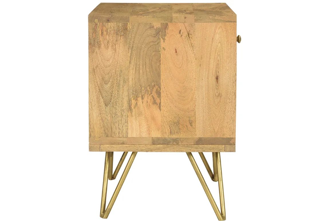 Store Miliboo Mesilla de noche de madera de mango macizo tallada y metal dorado LINIUM