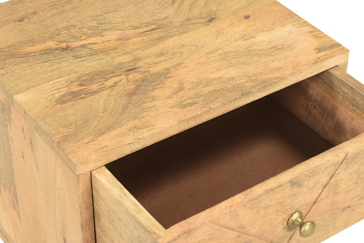 Store Miliboo Mesilla de noche de madera de mango macizo tallada y metal dorado LINIUM