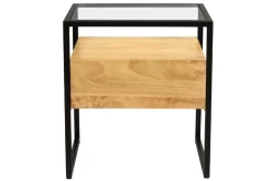Shop Miliboo Mesilla de noche de madera maciza de mango, cristal y metal negro con cajón 50 cm DIYA