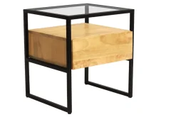 Shop Miliboo Mesilla de noche de madera maciza de mango, cristal y metal negro con cajón 50 cm DIYA