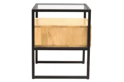 Shop Miliboo Mesilla de noche de madera maciza de mango, cristal y metal negro con cajón 50 cm DIYA
