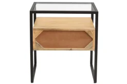 Shop Miliboo Mesilla de noche de madera maciza de mango, cristal y metal negro con cajón 50 cm DIYA