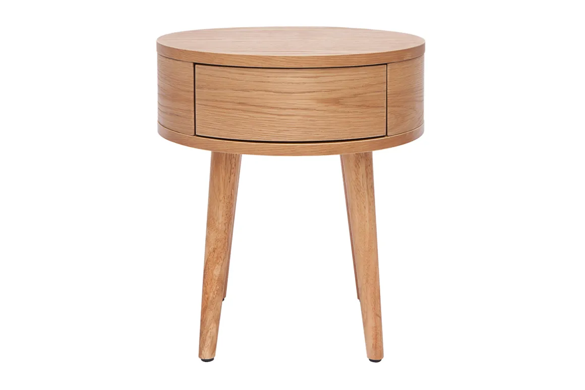 Fashion Miliboo Mesilla de noche redonda de madera clara con cajón 45 cm JUDITH