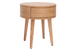 Fashion Miliboo Mesilla de noche redonda de madera clara con cajón 45 cm JUDITH