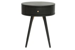 Shop Miliboo Mesilla de noche vintage redonda de madera y metal negro con detalles dorados KORAL