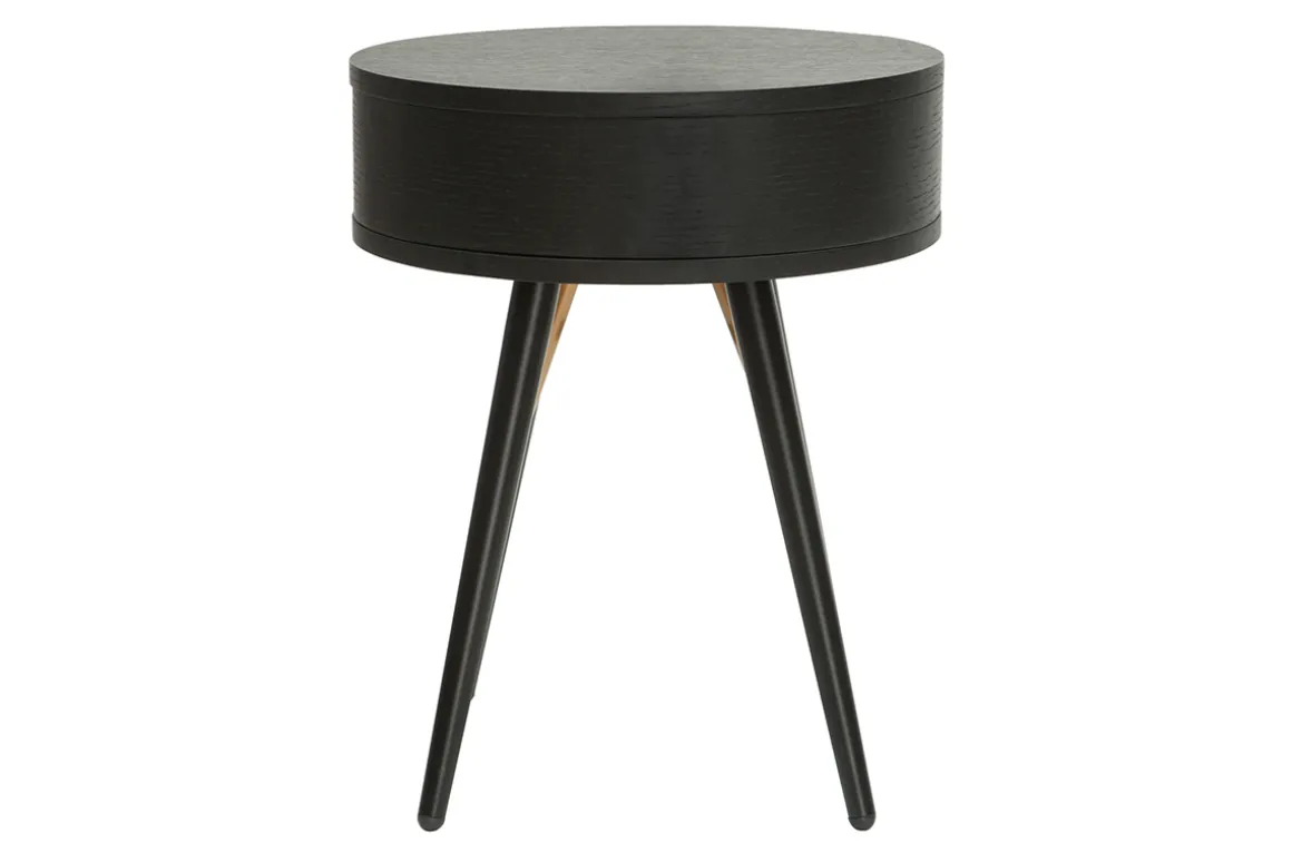Shop Miliboo Mesilla de noche vintage redonda de madera y metal negro con detalles dorados KORAL