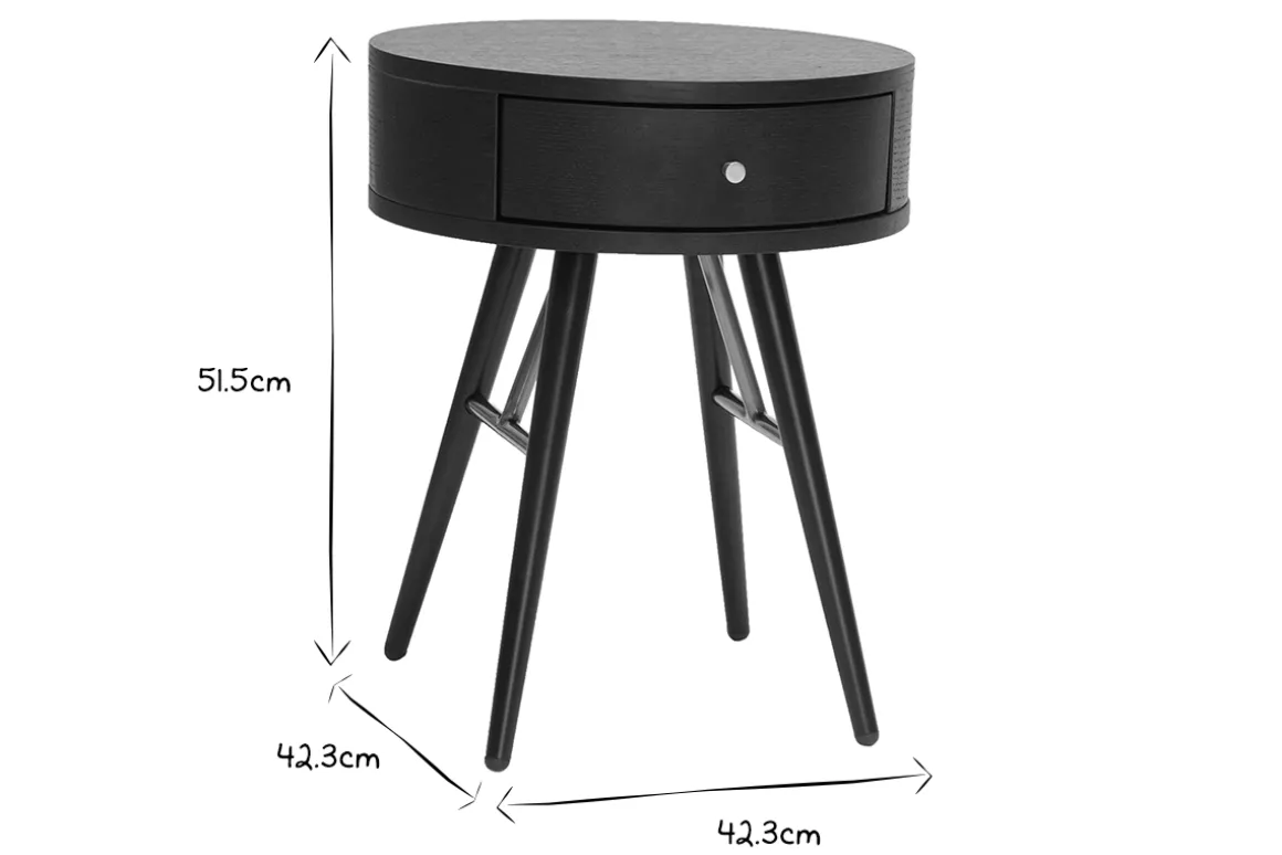 Shop Miliboo Mesilla de noche vintage redonda de madera y metal negro con detalles dorados KORAL