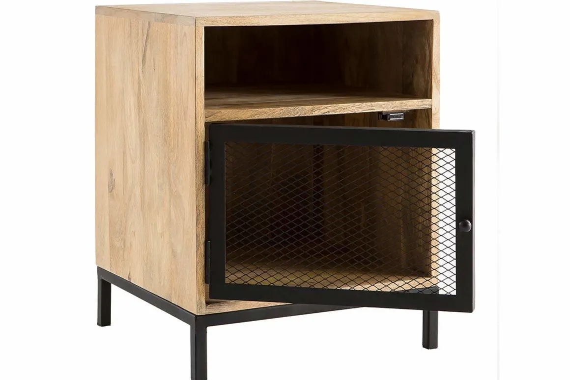 Best Miliboo Mesita de noche en madera de mango y metal perforado RACK