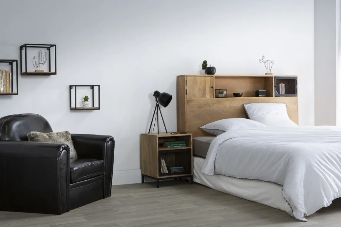 Best Miliboo Mesita de noche en madera de mango y metal perforado RACK