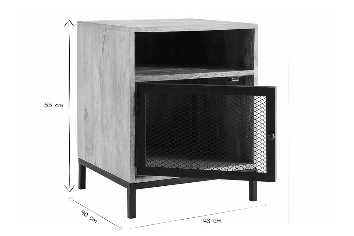 Best Miliboo Mesita de noche en madera de mango y metal perforado RACK