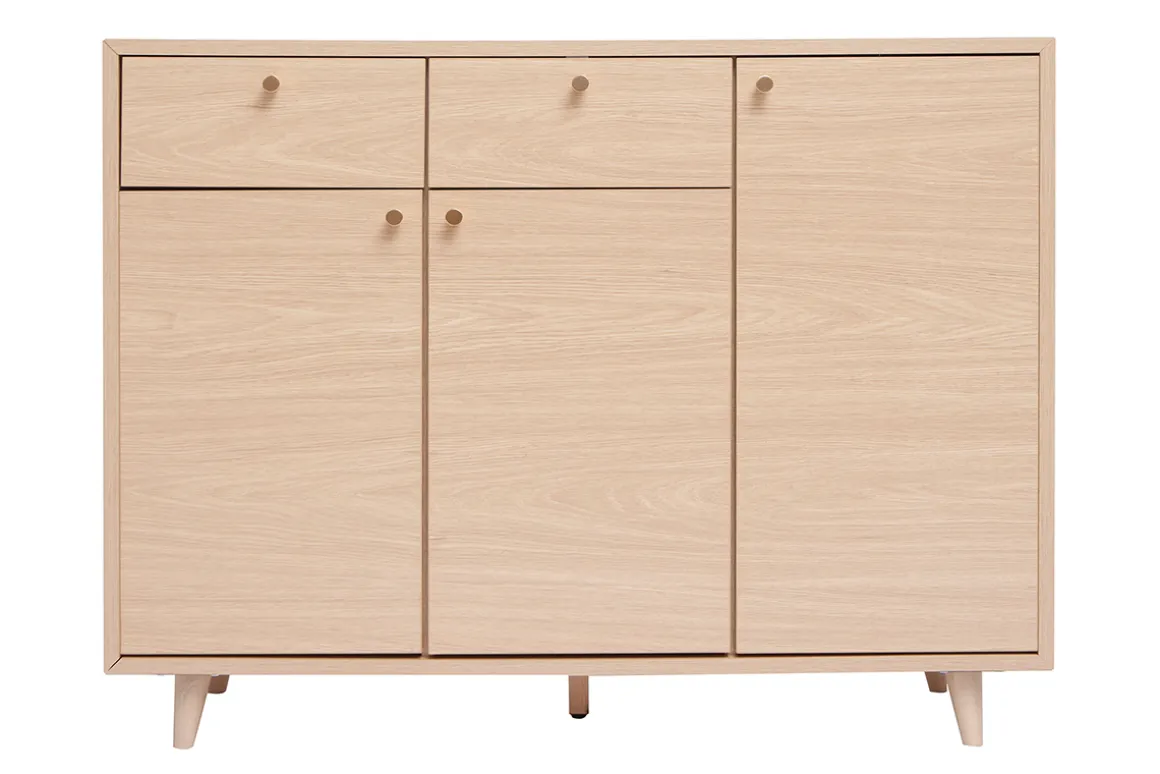 Sale Miliboo Mueble de almacenaje de entrada con acabado de roble claro y metal dorado 110 cm SILVESTRE