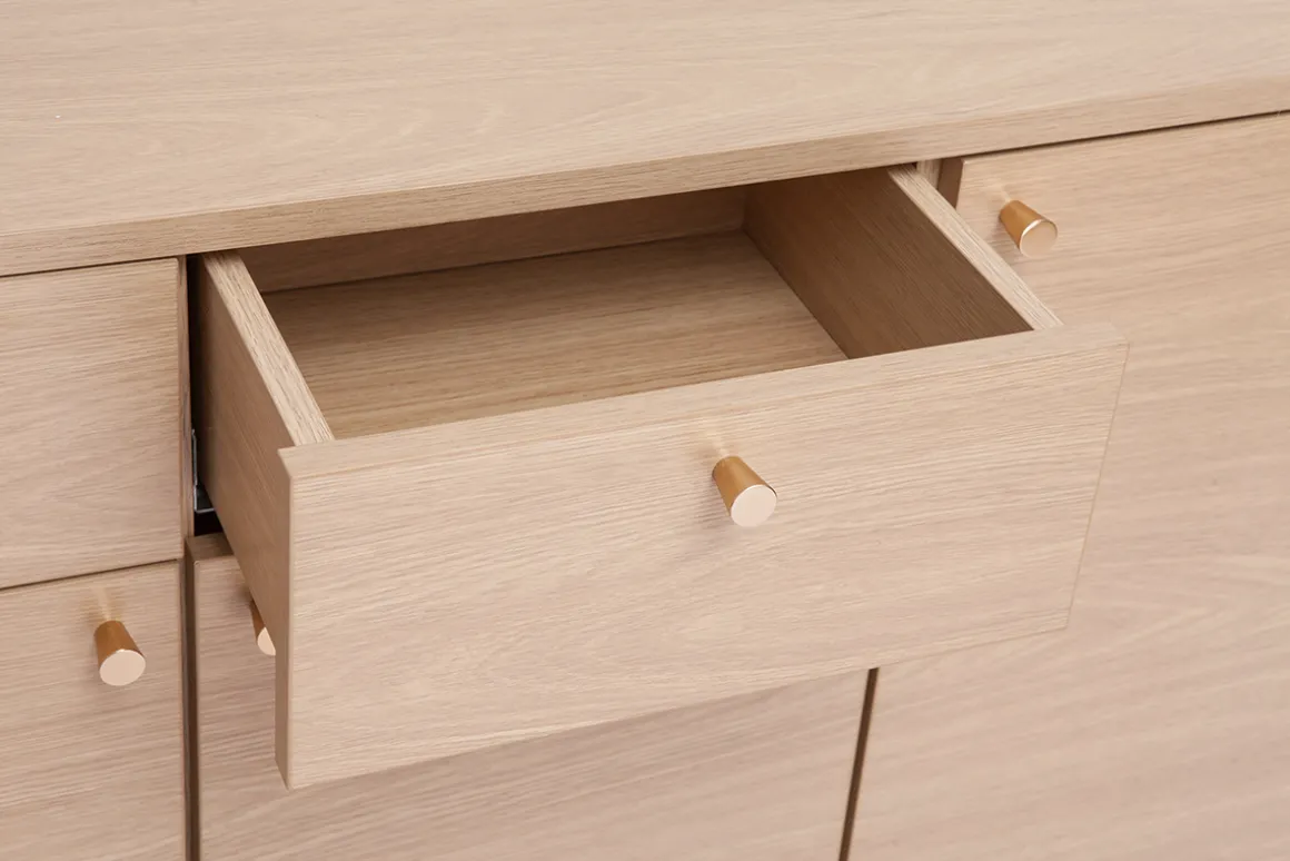 Sale Miliboo Mueble de almacenaje de entrada con acabado de roble claro y metal dorado 110 cm SILVESTRE