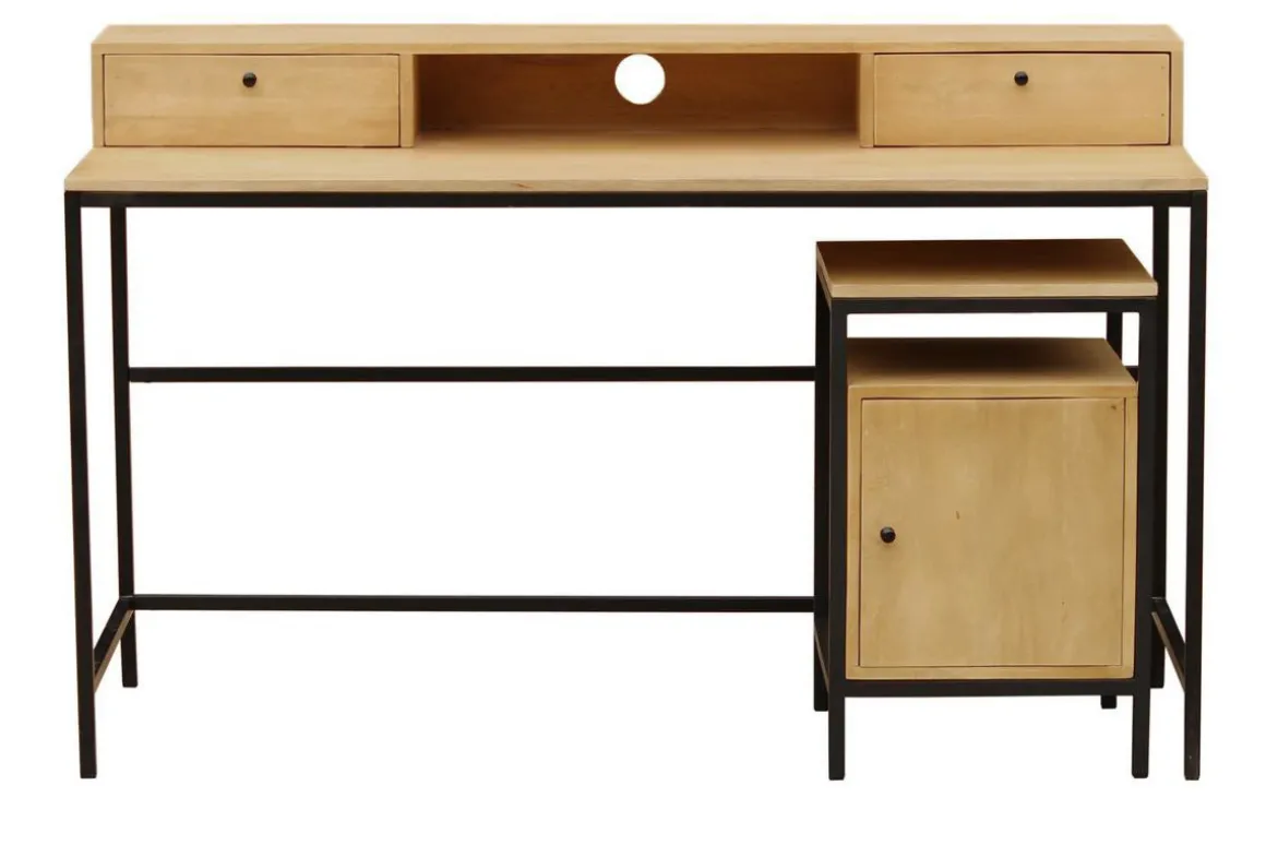 Clearance Miliboo Mueble de almacenaje para escritorio de madera de mango y metal negro OPIUM