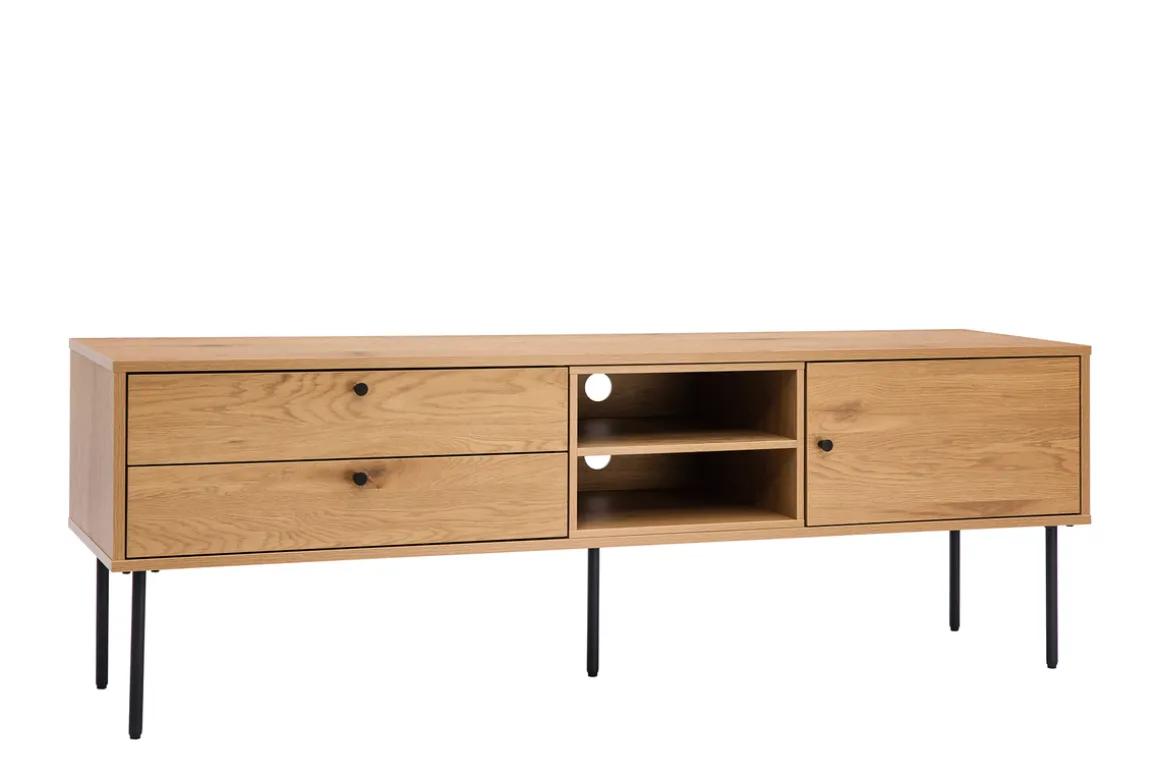 Clearance Miliboo Mueble TV acabado roble claro y patas de metal negro 160 cm PERNELLE