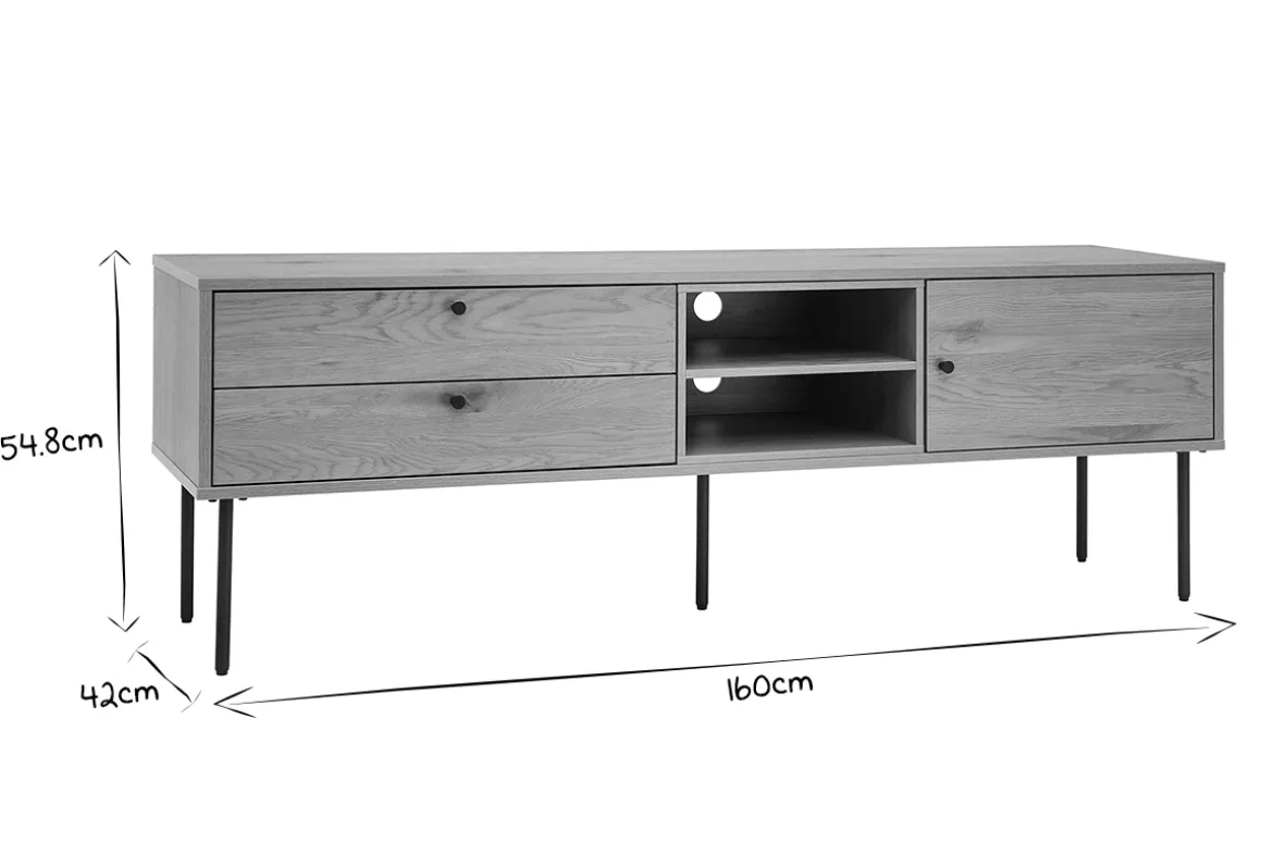Clearance Miliboo Mueble TV acabado roble claro y patas de metal negro 160 cm PERNELLE