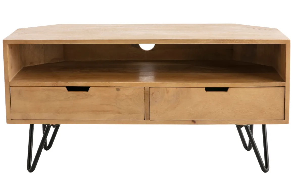 Shop Miliboo Mueble TV angular de madera de mango maciza y metal 100 cm VIBES