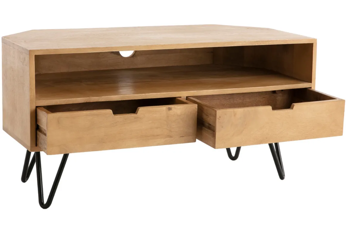 Shop Miliboo Mueble TV angular de madera de mango maciza y metal 100 cm VIBES