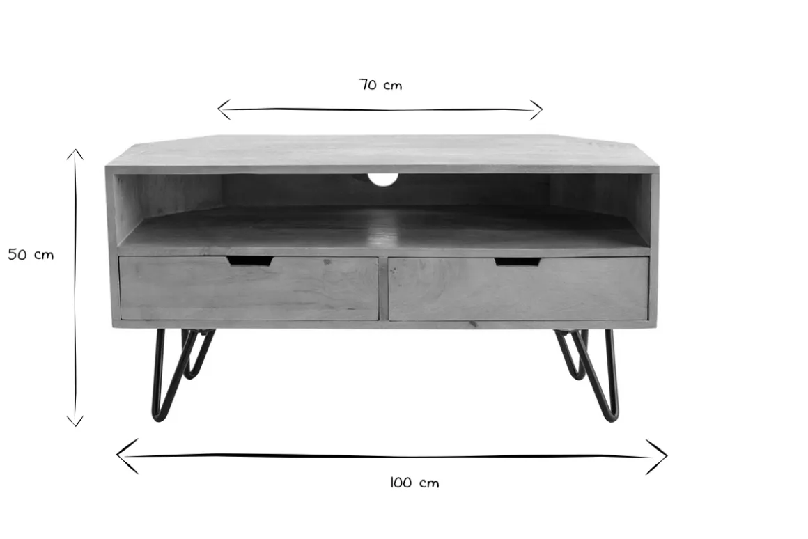Shop Miliboo Mueble TV angular de madera de mango maciza y metal 100 cm VIBES