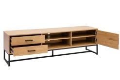 Store Miliboo Mueble TV con acabado de roble claro y metal negro 160 cm LOVATO