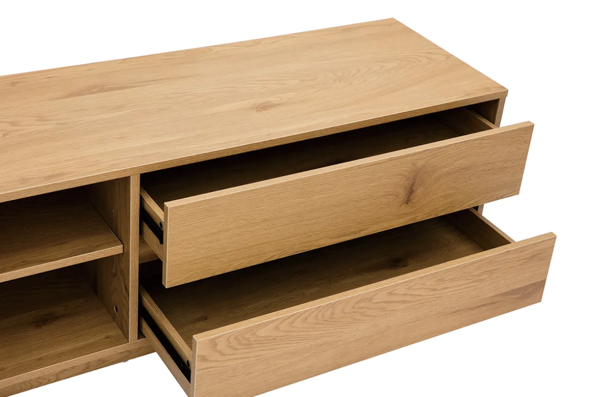 Best Miliboo Mueble TV con acabado de roble claro y 2 cajones 160 cm MADERO