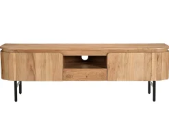 Clearance Miliboo Mueble TV con almacenaje de madera maciza y metal negro 160 cm NAPOLI