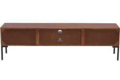 New Miliboo Mueble TV de 2 puertas de madera oscura maciza de mango y metal negro 160 cm ONDA