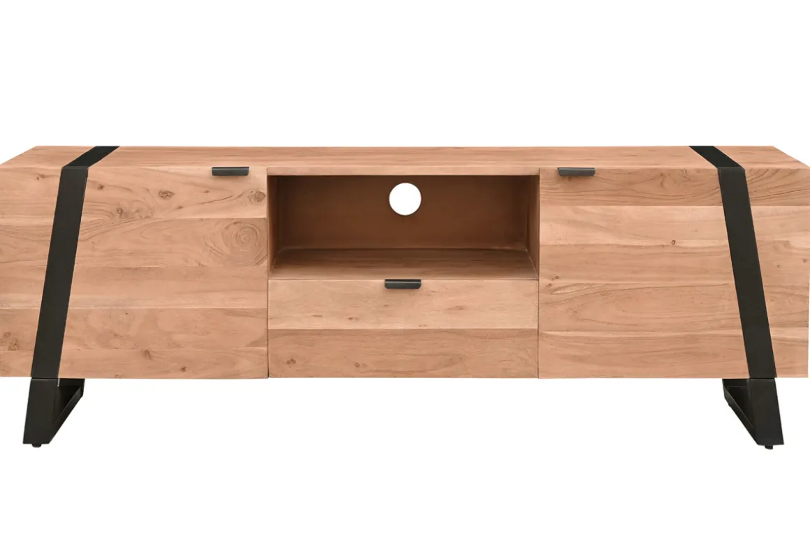 Best Miliboo Mueble TV de acacia maciza y metal negro 150 cm ALVARO