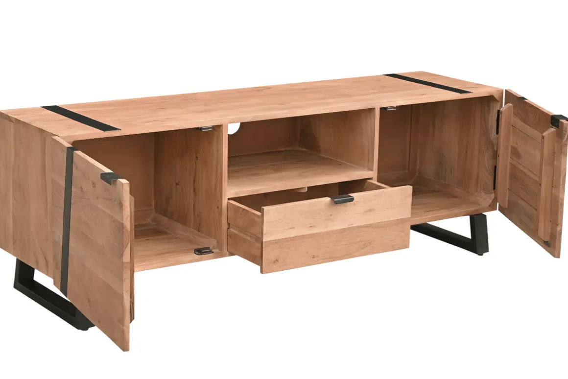 Best Miliboo Mueble TV de acacia maciza y metal negro 150 cm ALVARO