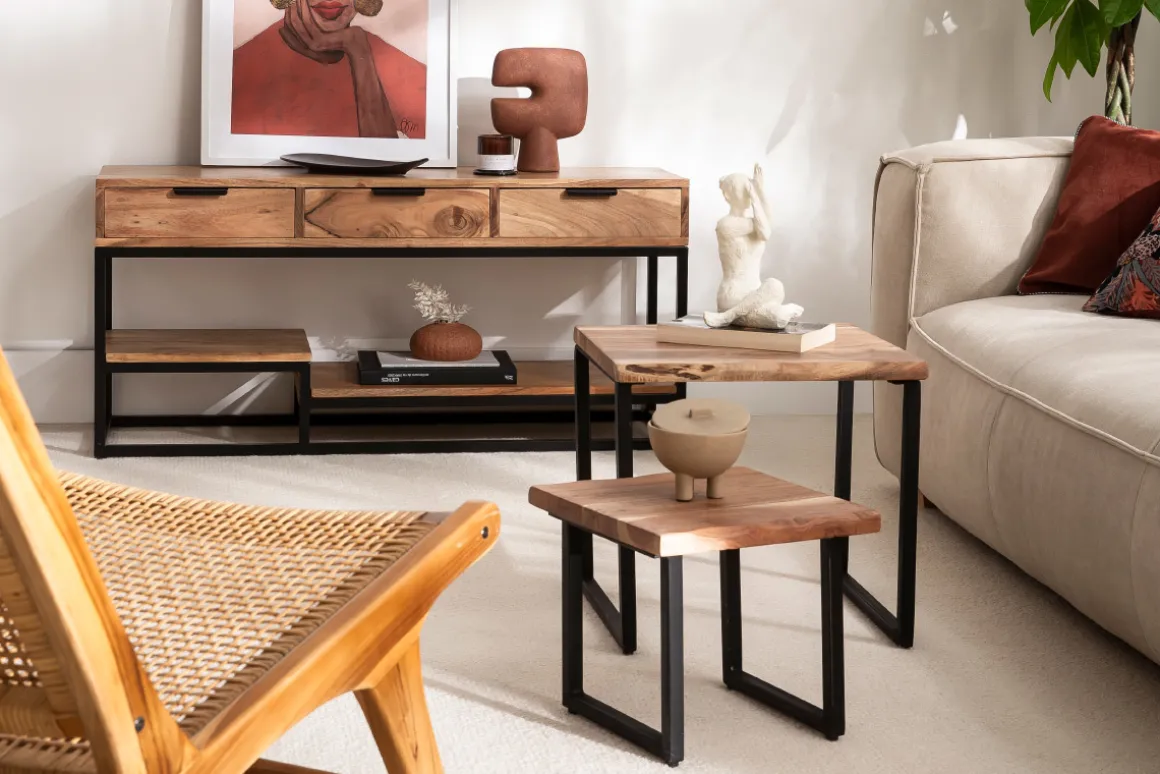 Hot Miliboo Mueble TV de acacia maciza y metal 115 cm WARREN